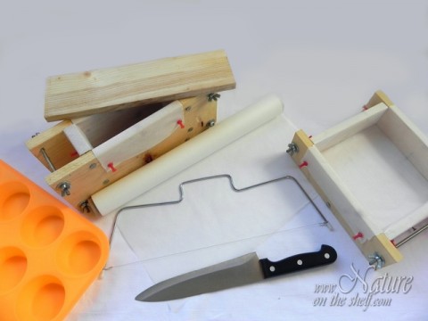 Soap molds, knife, and wire cake cutter