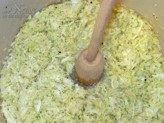 Tamping the cabbage to release its juice
