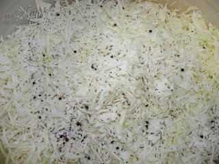 Spices sprinkled over shredded cabbage