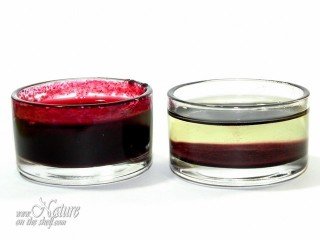 Red beet powder suspended in water and oil